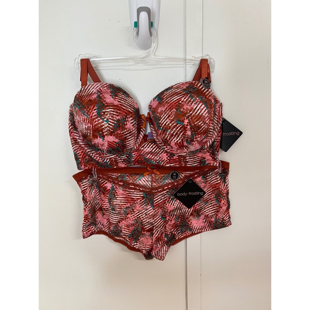 Body Frosting Gina Group Bra Set 38D 1X Rust Pink Lace Bra and Panty NWT